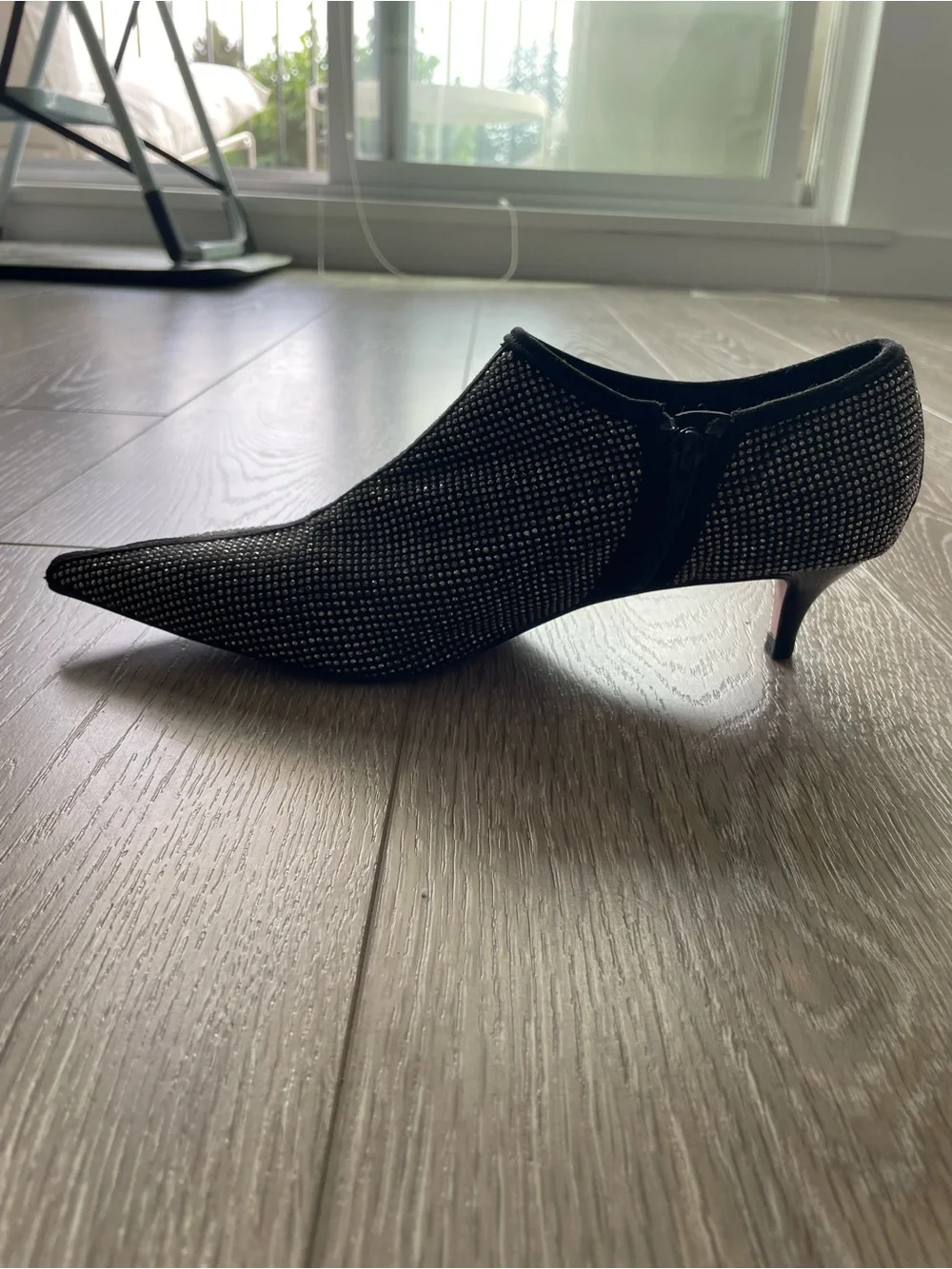 Zara Black Crystal-Embellished Pointed Kitten Heel Bootie - Picture 4 of 8
